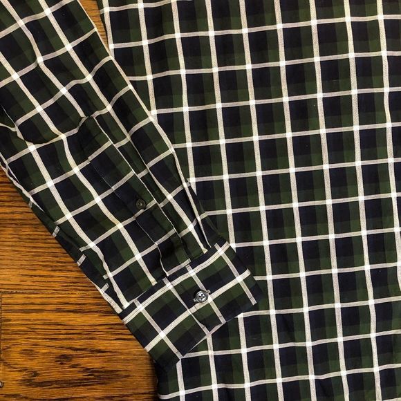 MICHAEL KORS Men’s Blue Green White Plaid Long Sleeve Button Down Shirt Sz LRG - Picture 7 of 11
